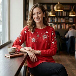 Style and Co. Embroidered Star Sweater, Size Petite Medium